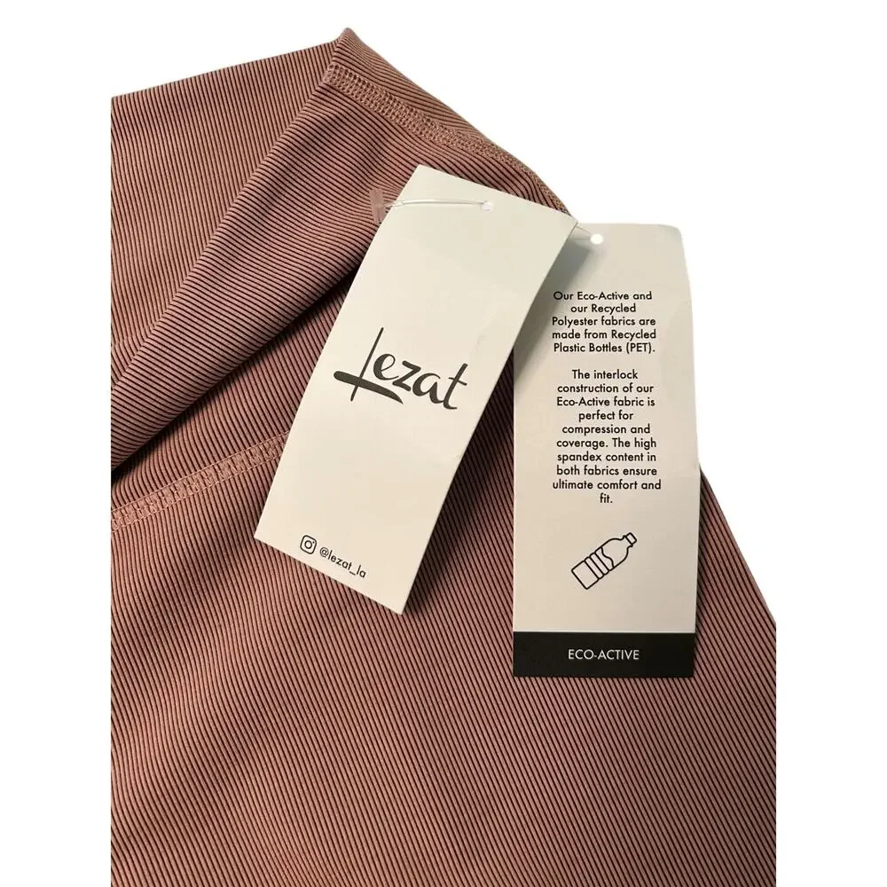 NWT Lezat Eco Active Textured Athletic High Waist Soft Rib Dusty Rose Leggings-L - Picture 3 of 10